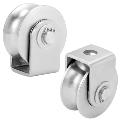 Image de QWORK® 2 Poulies de renvoi en acier inoxydable avec support à souder, 48mm diamètre Capacité charge 250 kg Adaptée aux portails automatiques et câble jusqu&#039;à 10 mm