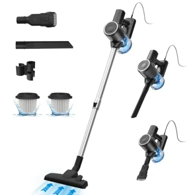 Image de Vexilar Aspirateur Balai Puissant 25Kpa, avec Fil Câble 7m, 3 en 1 Vertical Filtre HEPA, 600W Léger Support Mural pour Sols Durs Tapis&amp;Noir