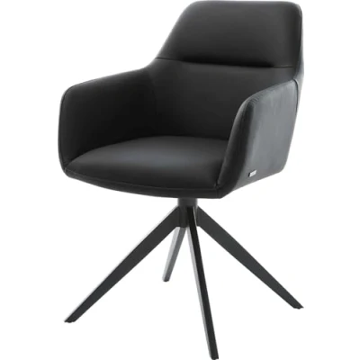Image de Chaise pivotante Pejo Flex cuir de vache noir pied croisé large pivotement sur 360 fonction bascule ressorts ensachés