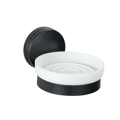 Image de WENKO Porte Savon Pavia Noir Static Loc Plus, Coupe à Savon, Fixer sans percer de Trous, Fixation fiable par adhérence Statique sur Les Surfaces Lisses imperméables l&#039;air, 10x6,5x12cm, Acier Mat