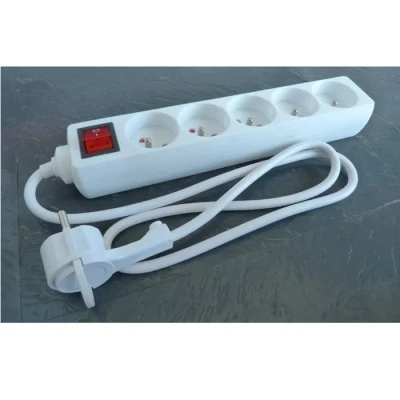 Image de Bloc 5 prises avec interrupteur et fiche extraplate Blanc 1m NF Zenitech