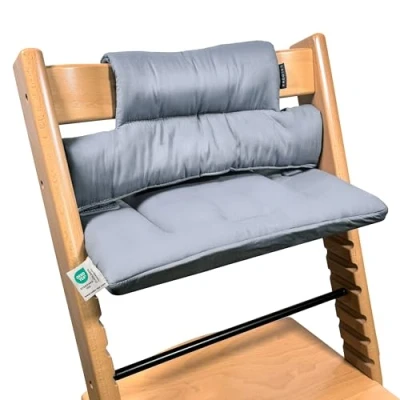 Image de LaLoona Coussin Chaise Haute Bebe pour Stokke Tripp Trapp Assise Bébé en Deux Parties, Testé Oeko TEX Standard 100, Lavable Machine Gris (Gris, essuyable)