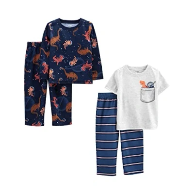 Image de Simple Joys by Carter&#039;s 4 Piece Poly Pajamas Ensemble de Pyjama, Bleu/Gris/Dinosaure, 3 Ans (Lot 2) Fille