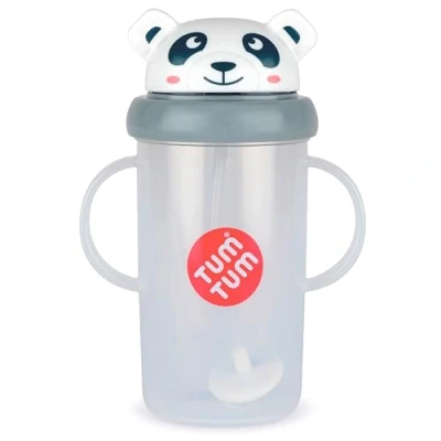Image de TUM Tasse avec Paille lestée, anti fuite, d’Apprentissage pour Bébé, Couvercle Rabattable, en Silicone (Pip le Panda 300ml)