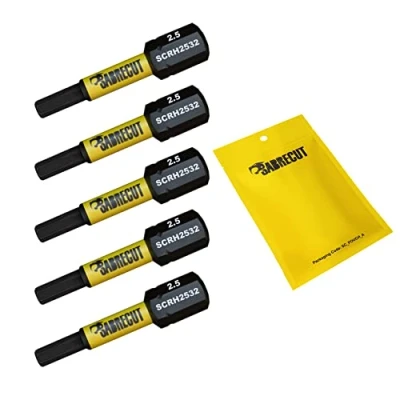 Image de 5 x SabreCut SCRH2532_5 Jeu d&#039;embouts de tournevis à percussion magnétique hexagonaux 32 mm H2,5 extrémité unique robuste compatible avec Dewalt Milwaukee Bosch Makita et autres