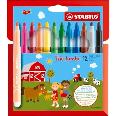 Image de Feutre de coloriage STABILO Trio Jumbo Étui carton x 12 feutres pointe large Coloris assortis