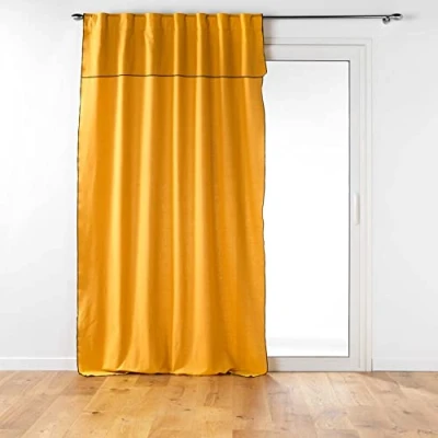Image de douceur d&#039;intérieur, Rideau à Passants Cachés Avec Volant (140 x 240 Cm) Mistraline Moutarde, Coton Recyclé