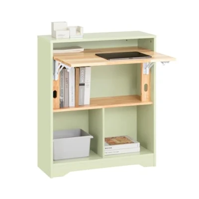 Image de SoBuy Bureau Pliant, Table d&#039;Ordinateur Rabattable, de Bureau, Petite avec Etagères Rangement, Travail, Informatique, 70x25x85cm FWT104 GR