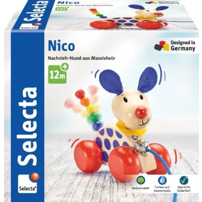 Image de Selecta 62026 Le chien Nico, jouet à tirer sur roulettes, en bois, 12 cm