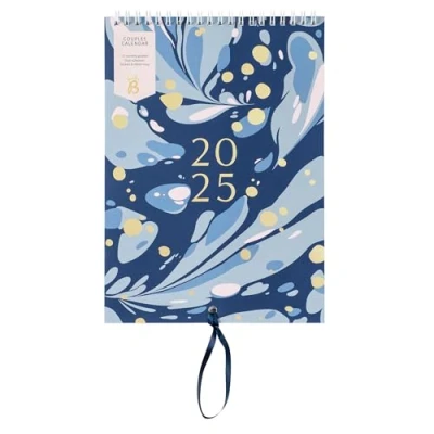 Image de Busy B Calendrier mural pour couples 2025 Janvier à Décembre Marbre Marine A5 avec double emploi du temps, planning partagé, pochettes mensuelles et autocollants