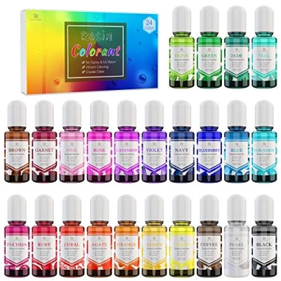 Image de 24 Colorant Résine époxy, UV Pigment époxy Transparente Cristal pour la Coloration de Résine, Fabrication Bijoux Peinture, Artisanat 10ml chacun