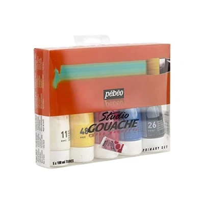Image de Pébéo Gouache Pack Primaire Assortiment de 5 Tubes 100 ml Couleurs Assorties