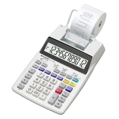 Image de Sharp Calculatrice de Bureau d&#039;impression EL 1750V (Grand écran LC à 12 Chiffres, Couleurs Noir Rouge) Blanc