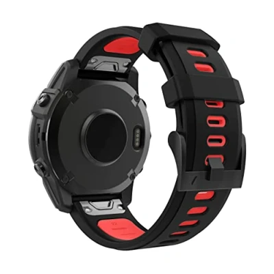 Image de MoKo Bracelet Compatible avec Garmin Fenix 7/7 Pro/6/6 Pro/5/5 Plus/Forerunner 965/955/945/Instinct/Instinct 2, Quick Fit 22mm de Remplacement en Silicone Souple Bicolore, Noir/Rouge