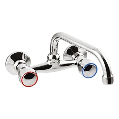 Image de Mitigeur mural lavabo évier chromé rond 20cm bec de type c INVENA Laiton Pivotant Economie d&#039;eau