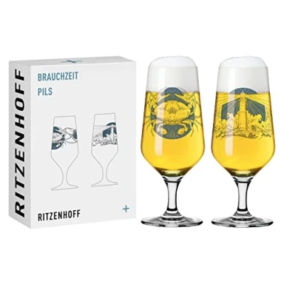 Image de Ritzenhoff 3471004 Verre à bière 300 ml Lot de 2 Série Coutume Set N 4 Mer Gris et Bleu