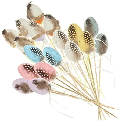Image de com four® 18x Bouchons de Fleurs pour Pâques Oeufs colorés avec des Plumes à Coller décoration (18 pièces colorées)