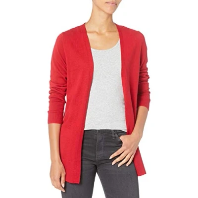 Image de Amazon Essentials Gilet Ouvert sur Le Devant Léger (Grandes Tailles Disponibles) Femme, Rouge, L