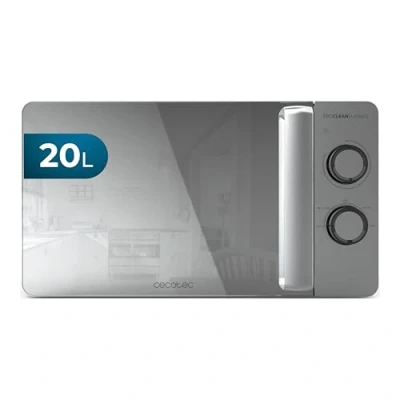 Image de Cecotec Micro ondes Proclean 3060 Flatbed Mirror. Capacité 20L, 700W, 6 niveaux ajustables, cavité plate pour grands plats, design miroir et métallique, technologie 3DWave une cuisson uniforme
