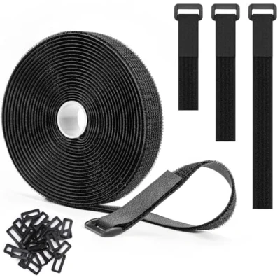 Image de Trilancer Sangles Réutilisables en Scratch 5m x 2.5cm, Attaches de Câble Ajustables avec 25 Boucles, Sangle à Crochet Découpable la Longueur, pour Gestion des Câbles et Rangement, Noire