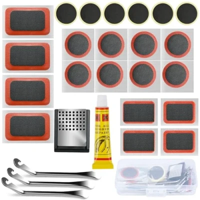 Image de oumuik Kit de réparation vélo，rustine velo Chambre à air Trousse d&#039;outils pour réparer
