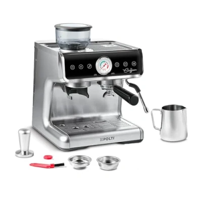 Image de Polti Coffea G50S, Machine à café avec moulin grains intégré, pour Espresso et Cappuccino, 30 niveaux de mouture, Steamymilk professionnel le moussage du lait, Argent