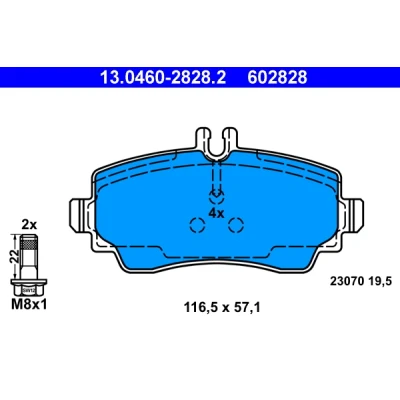 Image de ATE 13.0460 2828.2 Jeu de plaquettes frein préparé pour indicateur d&#039;usure, contact signal d&#039;usure exclu avec vis d&#039;étrier