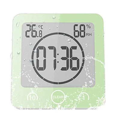 Image de ALLOMN Horloge de Salle Bain, Alarme Numérique LCD Avec Douche Tactile étanche, Humidité la Température, Compte à Rebours, 3 Méthodes Montage, Alimentation par Batterie (Vert)