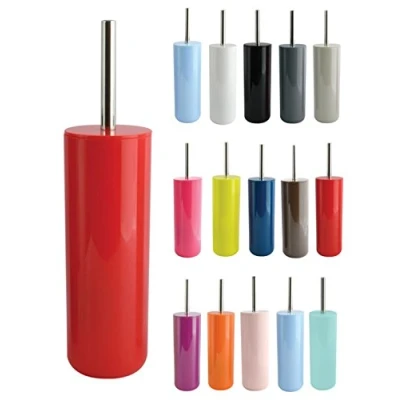 Image de MSV Brosse WC Porte Balai Toilette Pot à „Inagua“ Ensemble Poser en Polystyrène Balayette avec Manche Acier Inoxydable Rouge