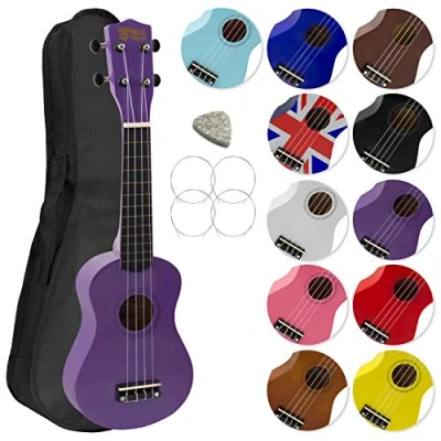 Image de Ukulélé Soprano avec sac de transport, pic et cordes rechange idéal pour les écoles débutants, maintenant des en fluorocarbone Violet Mad About SU8 PU