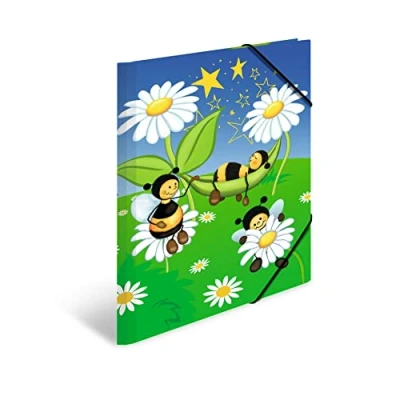 Image de HERMA 19635 Porte documents A3 pour chambre d&#039;enfant Motif animaux et prairie d&#039;abeilles en carton avec impression intérieure bande élastique