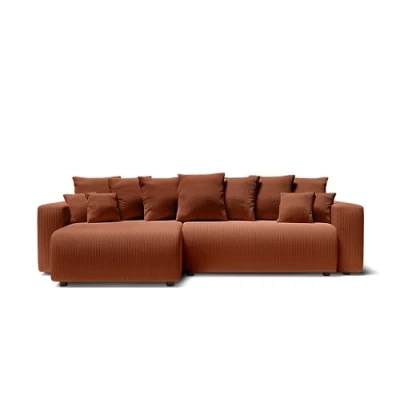 Image de BAÏTA Canapé d&#039;angle Convertible Lea XL 5 Places, avec Angle Reversible et Coffre de Rangement, en Velours côtelé Terracotta