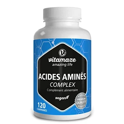 Image de Amino Acids 10.000mg 5 EAA (Lysine, Phénylalanine, Thréonine, Méthionine, Tryptophane) 3 BCAA (Leucine, Valine, Isoleucine) Formule pour Construire et Réparer les Muscles 120 Comprimés