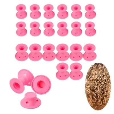 Image de 24 x Bigoudis en Silicone à Coiffage Facile Aide la Beauté des Boucles sans Chaleur Rose 12 Grands Petits Convient Tous les Types de Cheveux