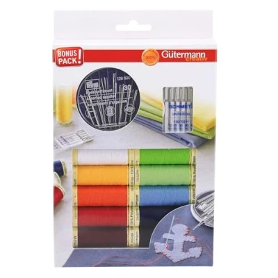 Image de Gutermann 734562 Lot de 10 bobines Fil avec Aiguilles à Coudre Prym Multicolore 100 m, Polyester, Set 1000 Pièces