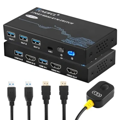 Image de TCNEWCL 8K 60Hz Commutateur KVM Switch USB 3.0 HDMI 4K 120Hz pour brancher 2 PC sur 1 écran, support HDR, Dolby Audio, 3D, HDCP2.3, avec câble 2.1 et
