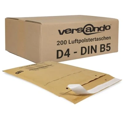 Image de versando Lot de 200 enveloppes à bulles D4 Dimensions intérieures : 180 x 265 mm extérieures 275 Marron/jaune doré Pour format B5/A5/DVD