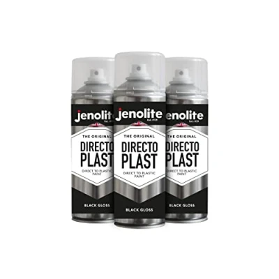 Image de JENOLITE Directoplast Peinture en aérosol brillante NOIR 3x400 ml multi surfaces Pour tous types de plastique Aucun apprêt requis Ral 9006