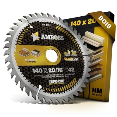 Image de Lame de scie circulaire HM 140 x 20 mm 16 Z42 dents alternées pour bois sans fil Coupe fine AMBOSS WERKZEUGE® + bague réduction mm. Compatible avec
