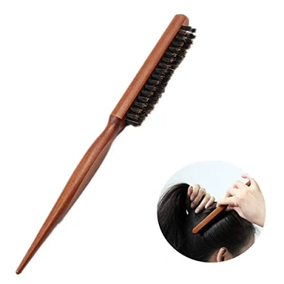 Image de Teasing Brosse à cheveux en poils de sanglier, peigne salon professionnel pour longs, épais, bouclés, ondulés, secs ou abîmés, réduisant la casse des brun,noir