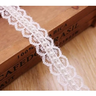 Image de Yulakes ruban de dentelle en tulle blanc 1,7 m avec perles guipure pour couper le DIY vêtements princesse mariage accessoires couture largeur cm