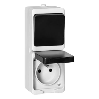 Image de MIRATIC Prise Electrique Murale Simple ou Double Exterieure Etanche avec/sans interrupteur Va et Vient en Saillie Multiprise Exterieur (prise avec interrupteur)