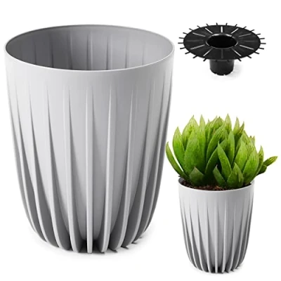 Image de Konzept 11 pot de fleurs haut 14 cm diamètre, grand pour extérieur, balcon, cache avec insert, gris, palmier