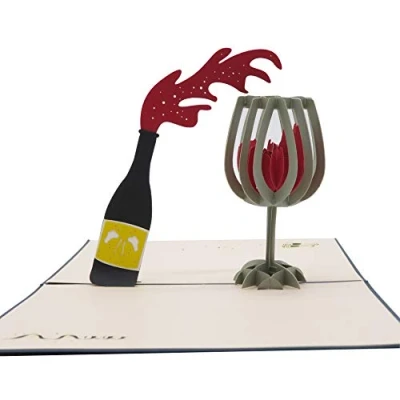 Image de Smiling Art Pop Up 3D Cards, cartes de vœux avec enveloppe et couverture protectrice, faites à la main, carte cadeau pour bon d&#039;achat (Hobby, Vin)