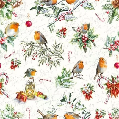 Image de Lot de 20 serviettes table avec beaucoup d&#039;oiseaux dans l&#039;ambiance Noël Hiver 33 x cm