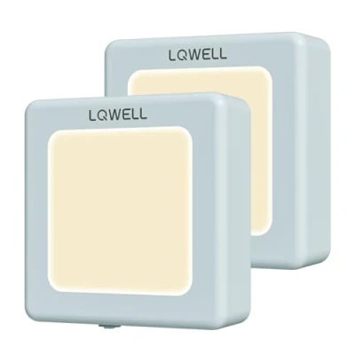 Image de LQWELL® Veilleuse Pliable avec Capteur Crépusculaire, Luminosité Réglable, Lumière de Prise Automatique, d&#039;Orientation Blanc Chaud pour Chambre d&#039;Enfants Couloir (Bleu, 2 Pièces)