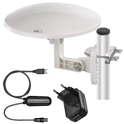 Image de EMOS Antenne numérique Village d&#039;extérieur active pour réception à distance (0 80 km) FM/Dab/DVB T/DVB T2, filtre de verrouillage LTE intégré, 4G, 5G, amplificateur, VHF/UHF, angle