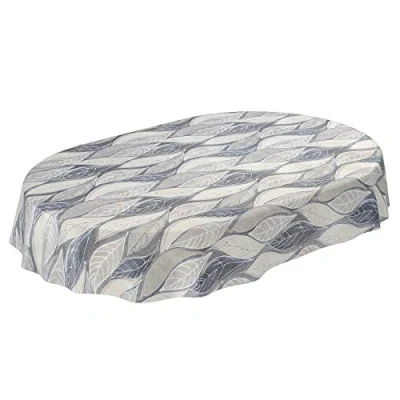 Image de ANRO Nappe de table en toile cirée lavable, Tonnelle grise, moderne, ovale, 220 x 140 cm