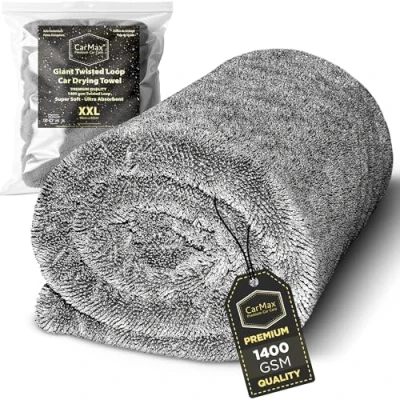Image de CarMax Serviette de séchage pour Voiture avec Boucle torsadée Double Face en Microfibre 1400 GSM Un Rapide sans Traces et détails XXL (90 cm x 60 cm)