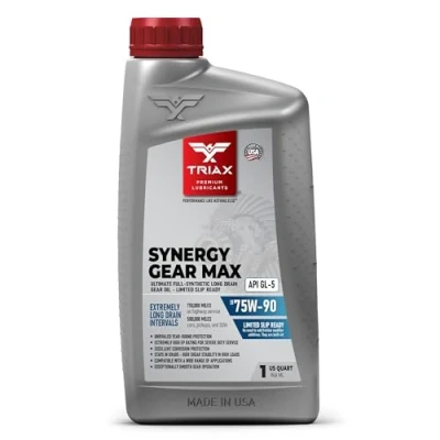 Image de TRIAX Synergy Gear Max 75W 90 GL 5 Huile Entièrement Synthétique pour Transmission Manuelle, Différentiels à Glissement Limité, Engrenage Hypoïde, Essieux Arrière, Réductions Finale. (1 Pinte)
